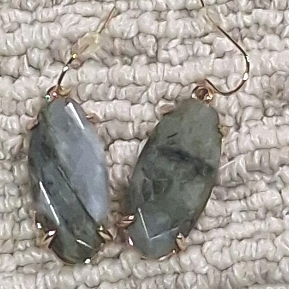 Kendra Scott Lee Drop Earrings Rose Gold Gray Labradorite Stone Oval Pierced